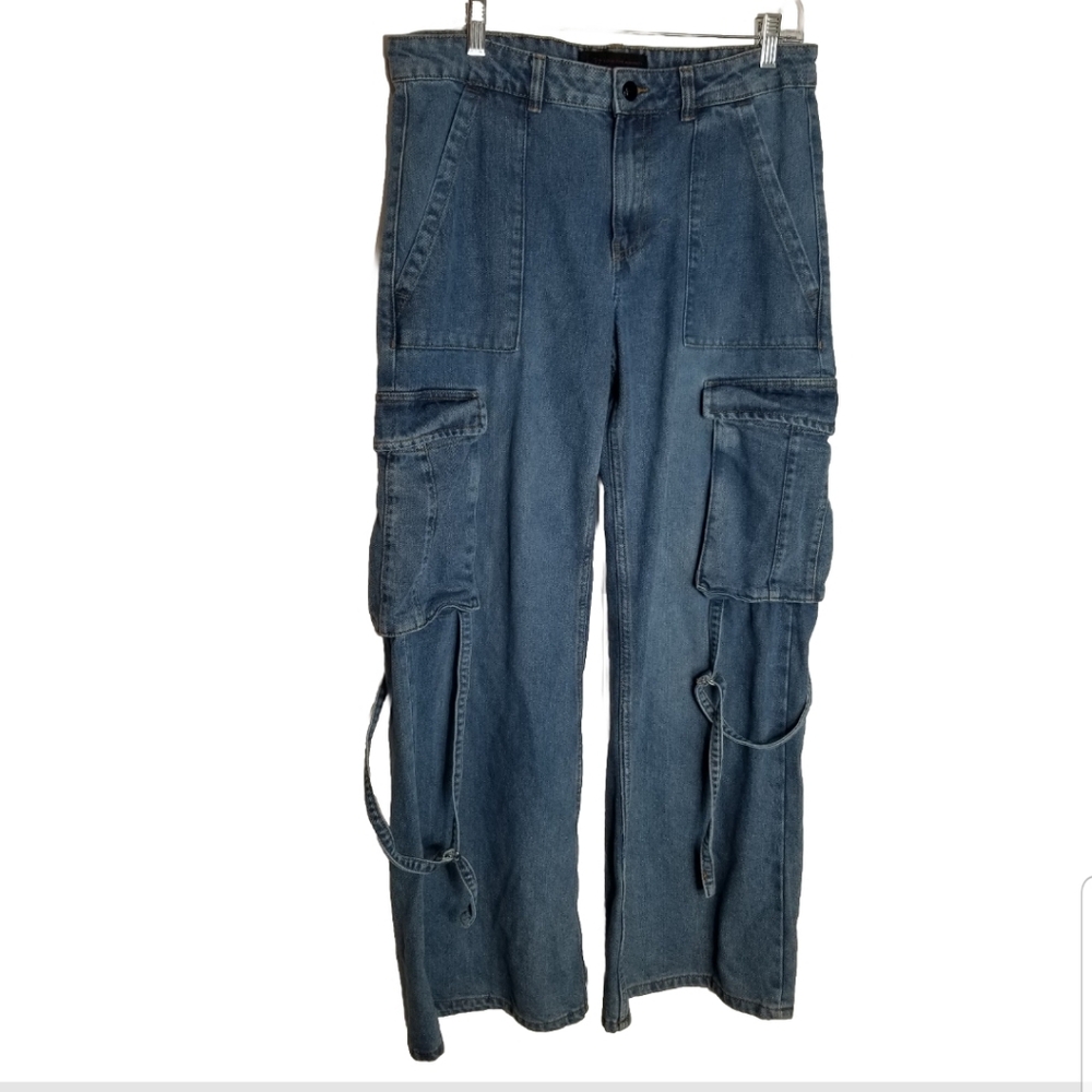 Love For Humanity Jeans Women's 7/28 Wide Leg Streetwear Cargo Blue High Rise